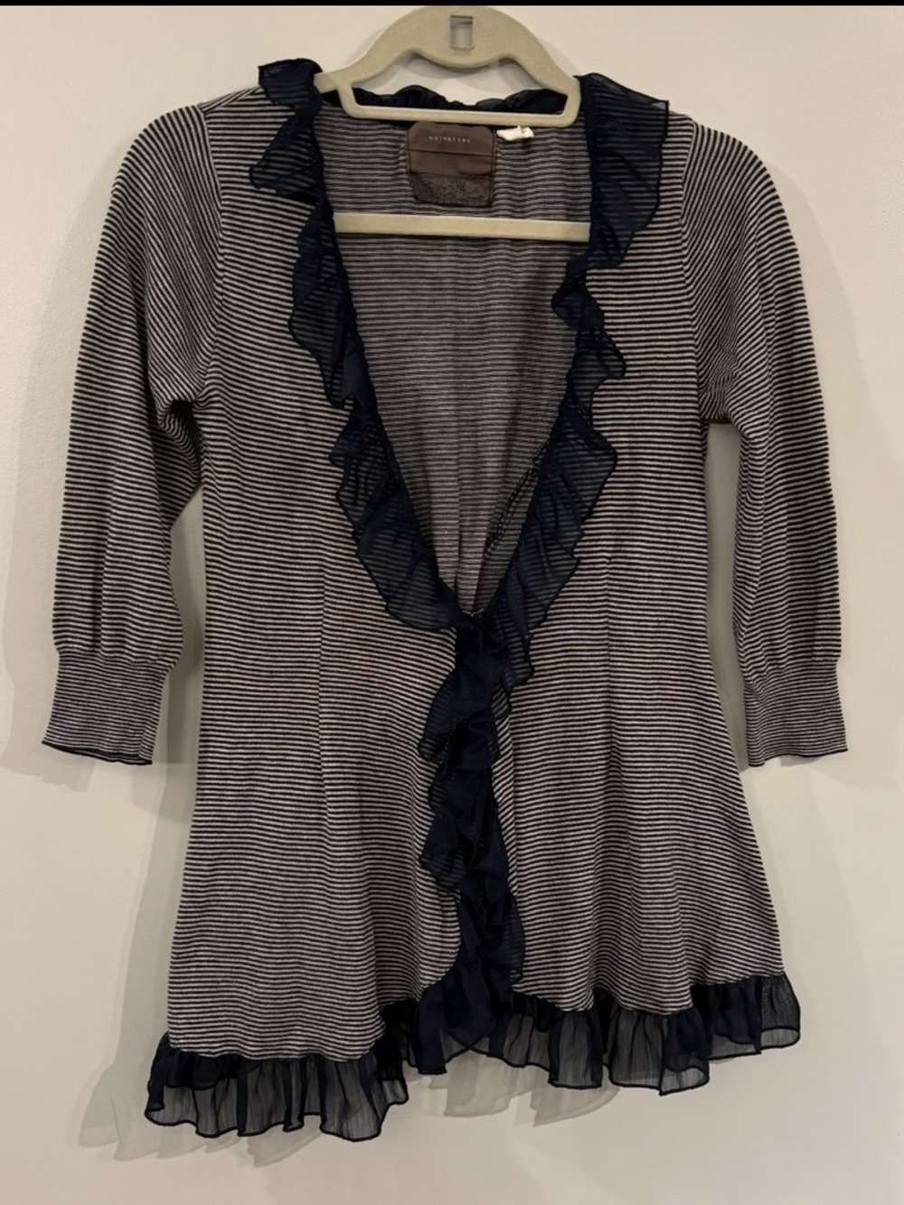 Anthropologie Guinevere Striped Ruffle Back Corset Detail Cardigan Top